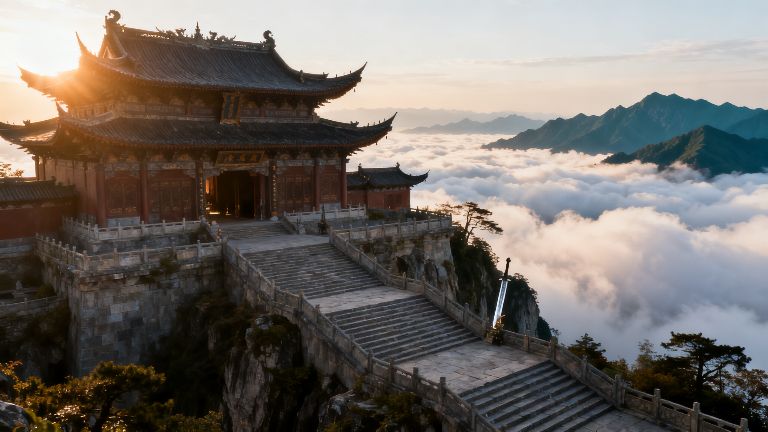 天龙八部私服发布网·峨眉门派升级路线：加点、技能与练级点全解配图：云海之上的门派山门大殿